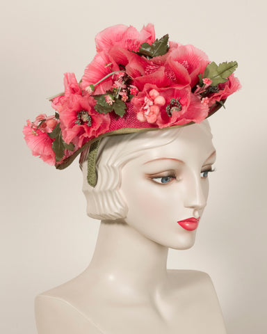03883WY Whimsy, sinamay over Paglina braid base, Cerise pink with green