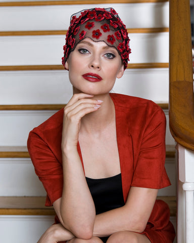 0407HB Headband, scarlet & black