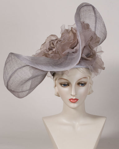 0529FESP Faye, sisal crown/sinamay brim, silver grey with taupe