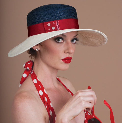 7330BRPL Boater, midnight/cream with cherry
